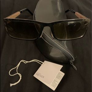 Alexander McQueen Silver Sunglasses with Wooden Arms